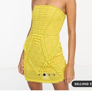 ASOS Lux Beaded Yellow Mini Dress